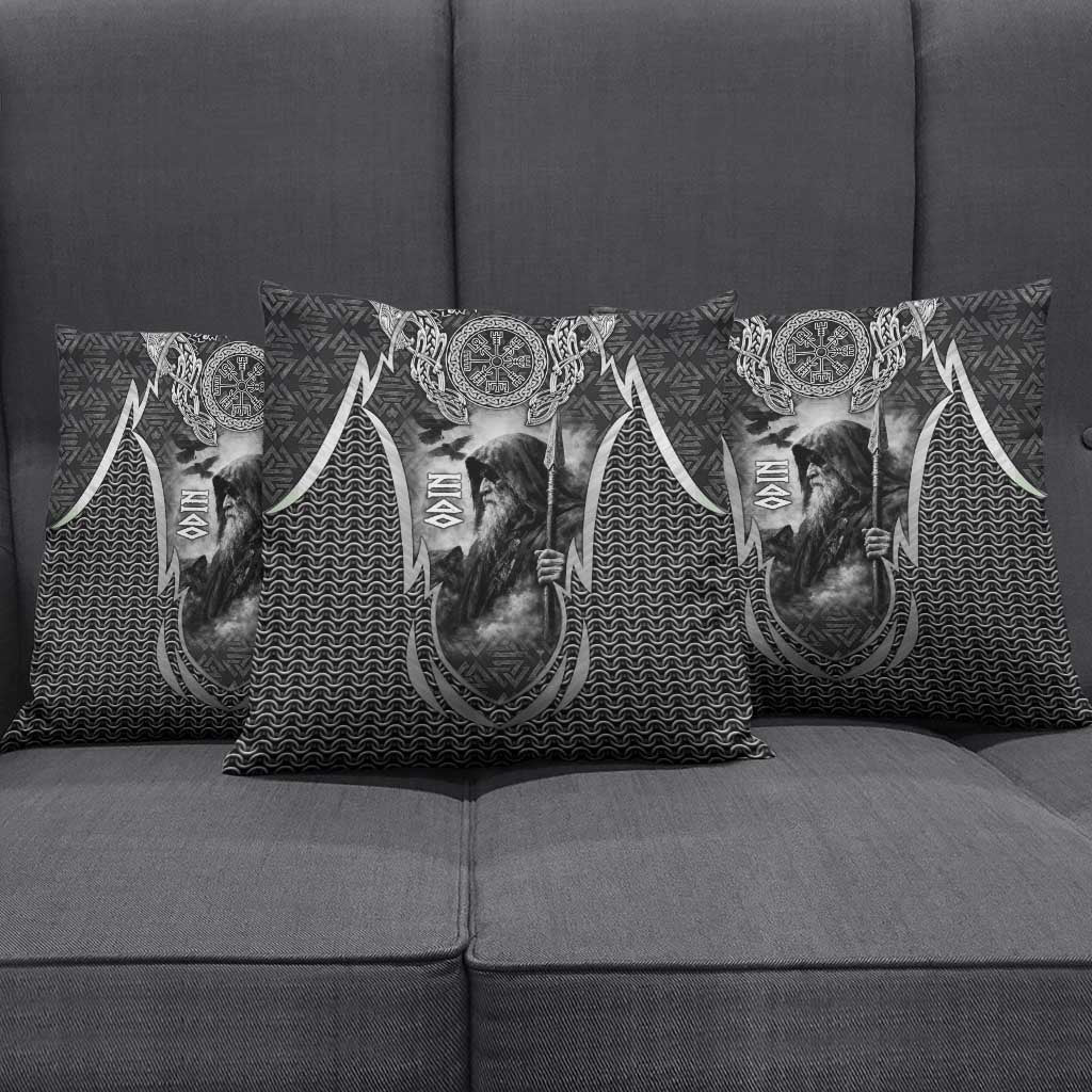 Odin and Viking Warrior Norse Mythology Pillow Cover Realistic Black and Grey Tattoo Style