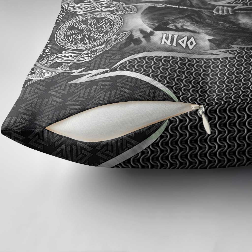 Odin and Viking Warrior Norse Mythology Pillow Cover Realistic Black and Grey Tattoo Style