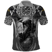 Odin and Viking Warrior Norse Mythology Polo Shirt Realistic Black and Grey Tattoo Style