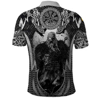 Odin and Viking Warrior Norse Mythology Polo Shirt Realistic Black and Grey Tattoo Style