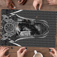 Odin and Viking Warrior Norse Mythology Puzzle Realistic Black and Grey Tattoo Style
