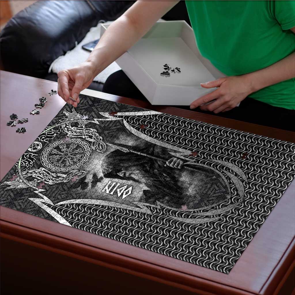 Odin and Viking Warrior Norse Mythology Puzzle Realistic Black and Grey Tattoo Style