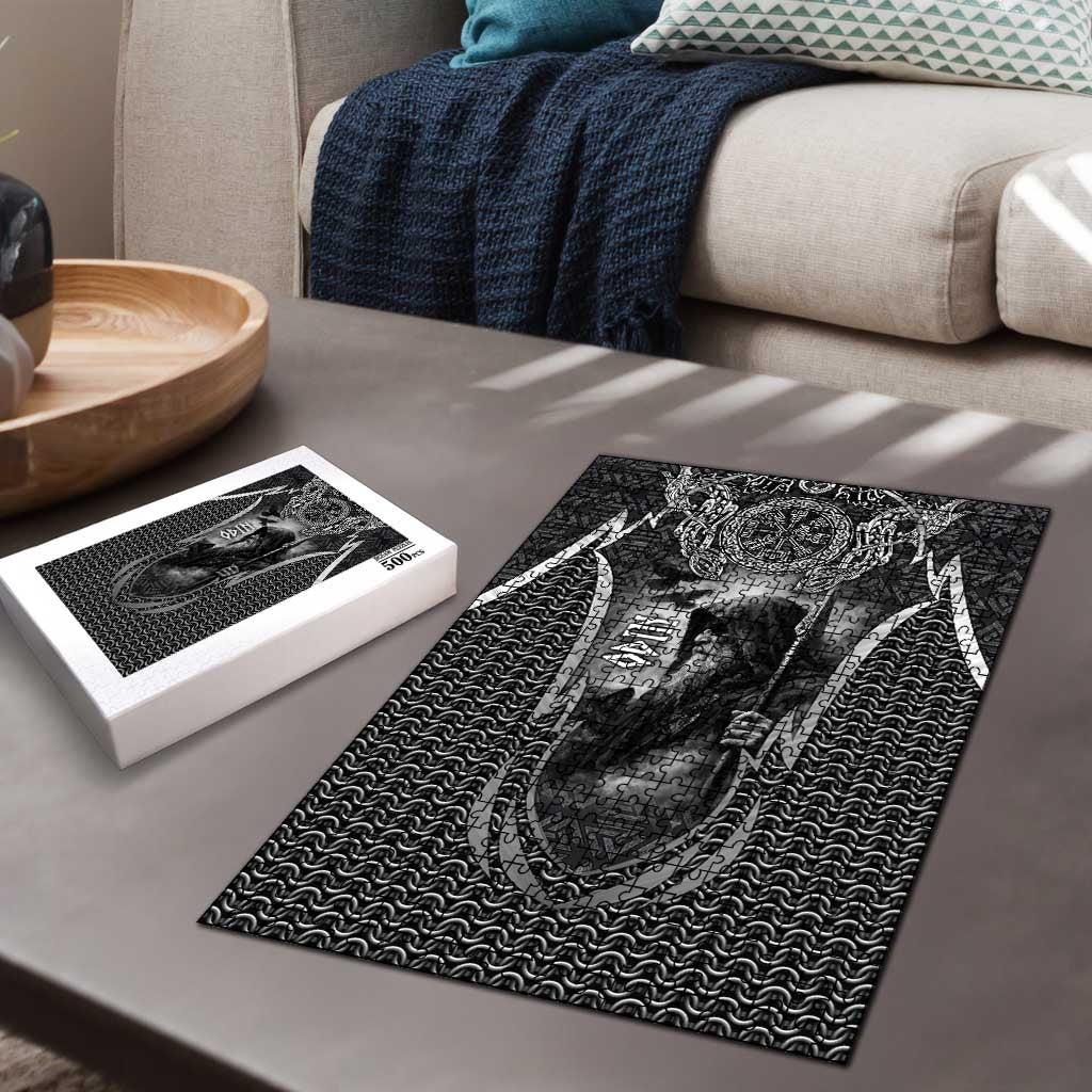 Odin and Viking Warrior Norse Mythology Puzzle Realistic Black and Grey Tattoo Style