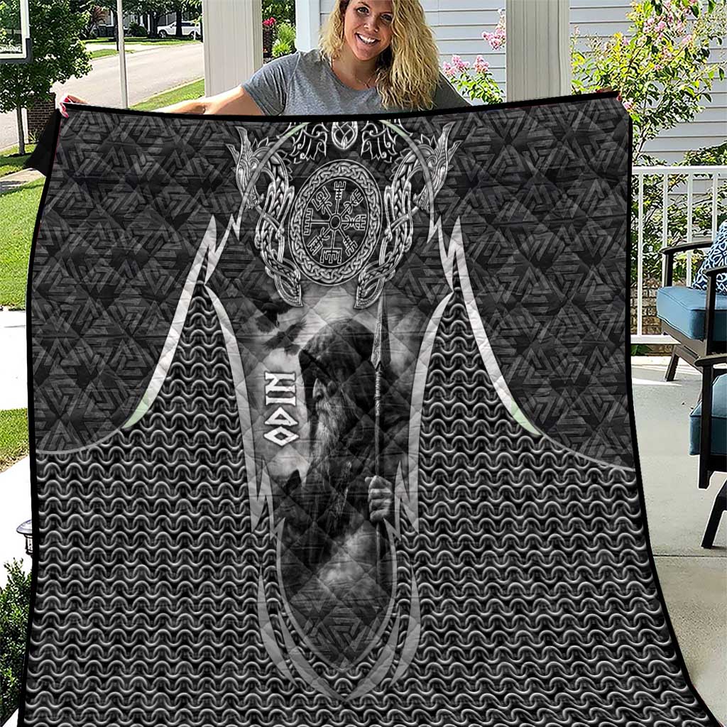 Odin and Viking Warrior Norse Mythology Quilt Realistic Black and Grey Tattoo Style