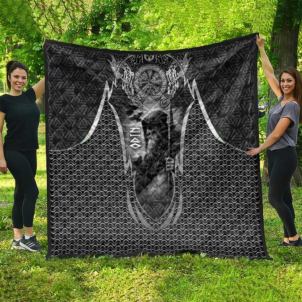 Odin and Viking Warrior Norse Mythology Quilt Realistic Black and Grey Tattoo Style