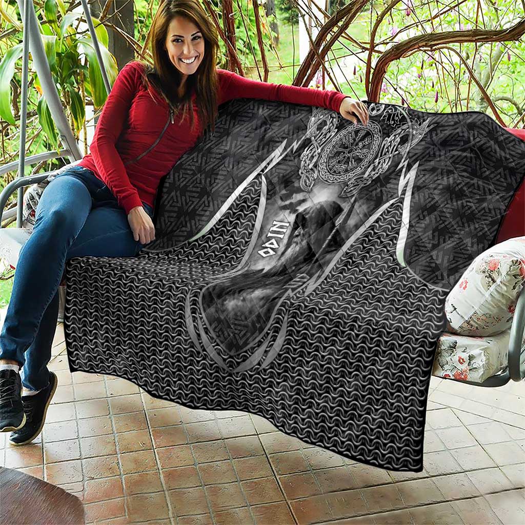 Odin and Viking Warrior Norse Mythology Quilt Realistic Black and Grey Tattoo Style