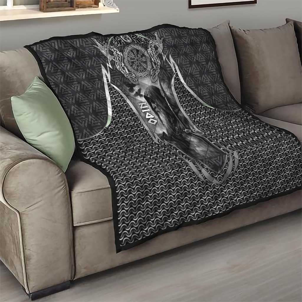Odin and Viking Warrior Norse Mythology Quilt Realistic Black and Grey Tattoo Style