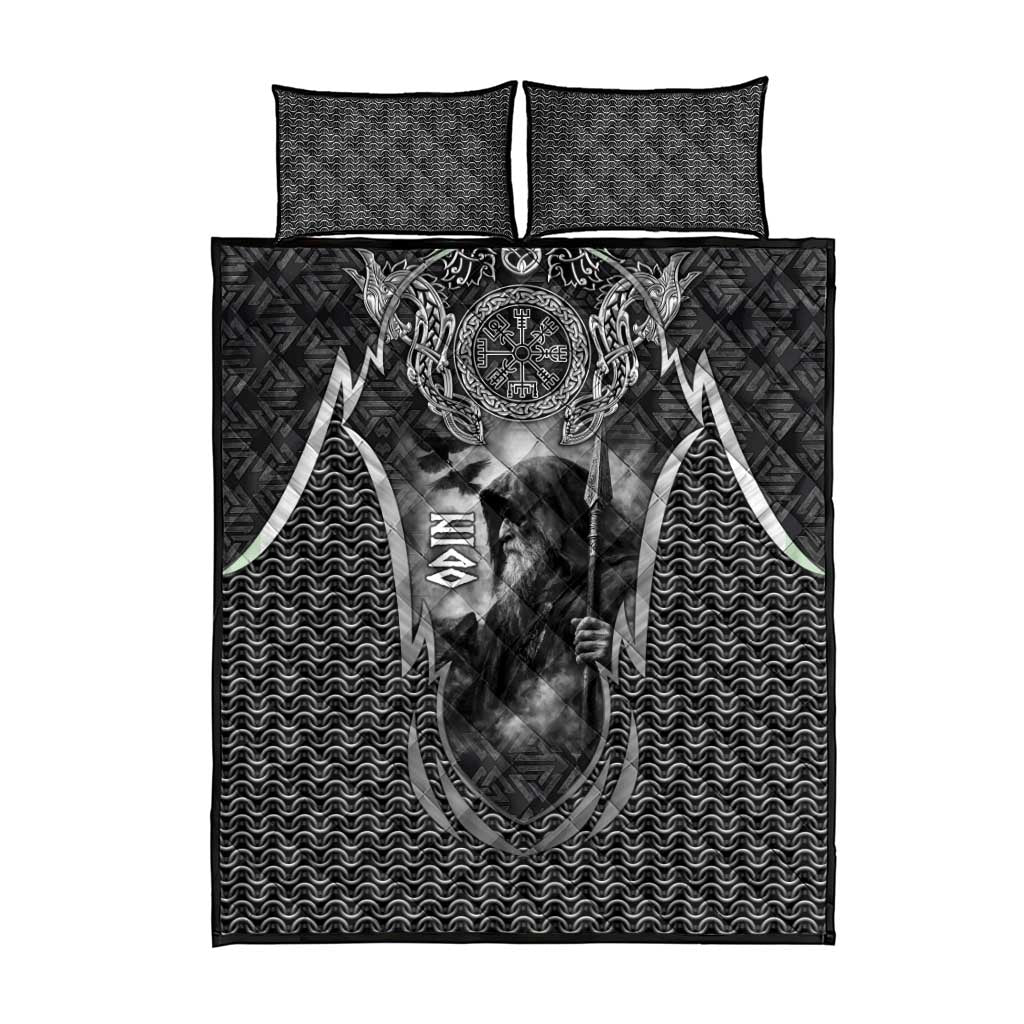 Odin and Viking Warrior Norse Mythology Quilt Bed Set Realistic Black and Grey Tattoo Style