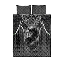 Odin and Viking Warrior Norse Mythology Quilt Bed Set Realistic Black and Grey Tattoo Style