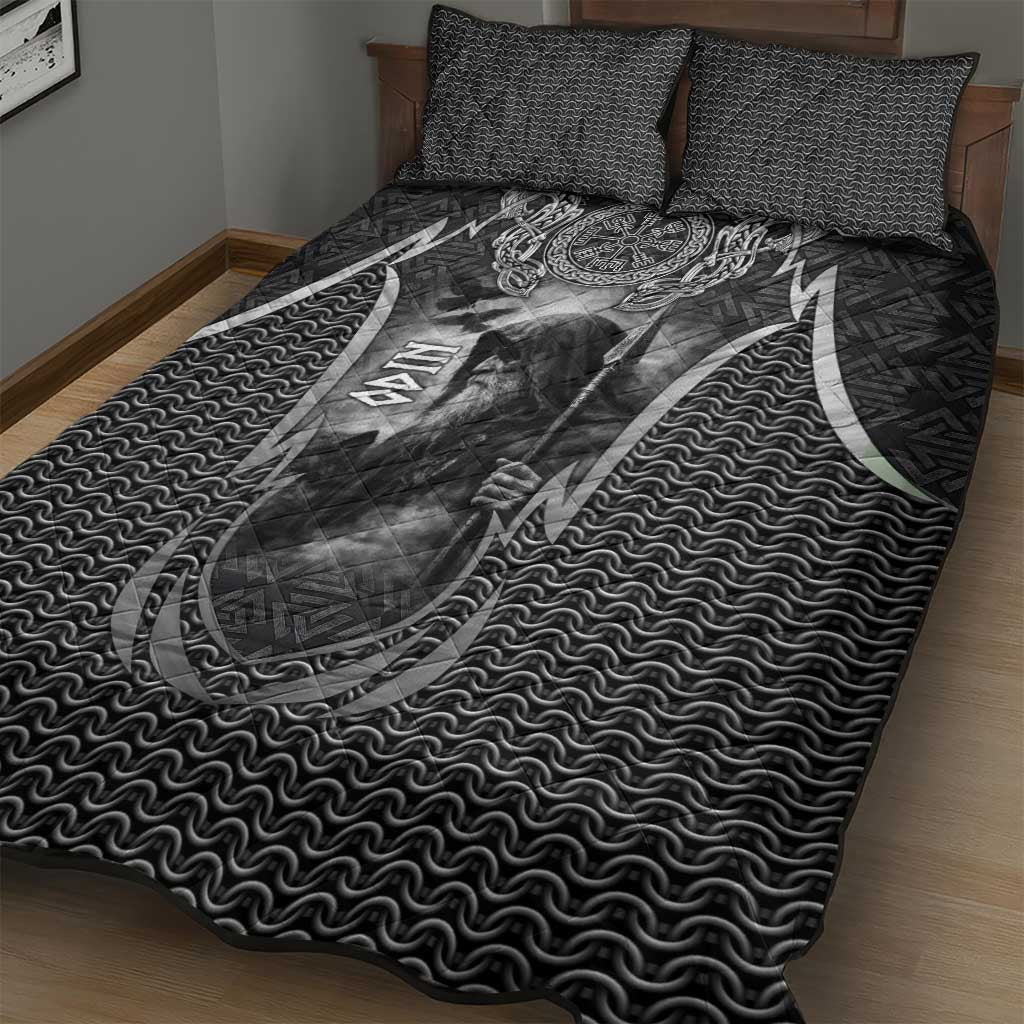 Odin and Viking Warrior Norse Mythology Quilt Bed Set Realistic Black and Grey Tattoo Style