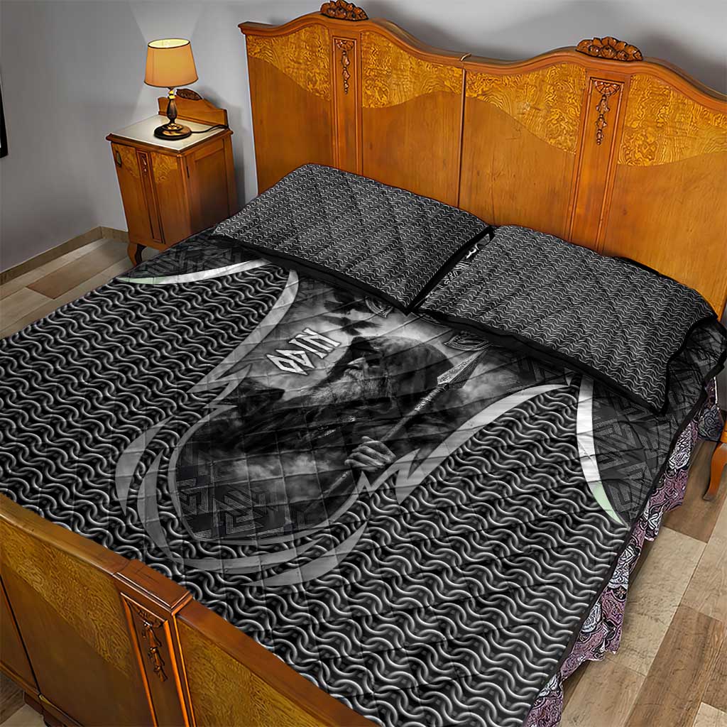 Odin and Viking Warrior Norse Mythology Quilt Bed Set Realistic Black and Grey Tattoo Style