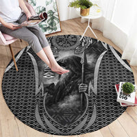 Odin and Viking Warrior Norse Mythology Round Carpet Realistic Black and Grey Tattoo Style