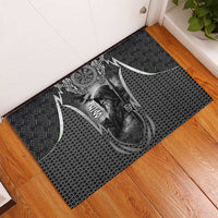 Odin and Viking Warrior Norse Mythology Rubber Doormat Realistic Black and Grey Tattoo Style