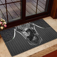 Odin and Viking Warrior Norse Mythology Rubber Doormat Realistic Black and Grey Tattoo Style