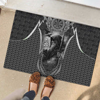 Odin and Viking Warrior Norse Mythology Rubber Doormat Realistic Black and Grey Tattoo Style