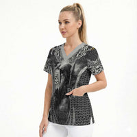 Odin and Viking Warrior Norse Mythology Scrub Top Realistic Black and Grey Tattoo Style