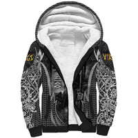 Odin and Viking Warrior Norse Mythology Sherpa Hoodie Realistic Black and Grey Tattoo Style
