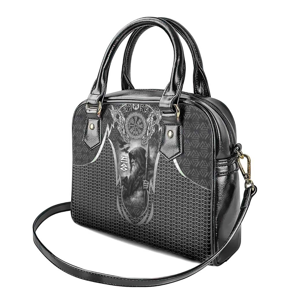 Odin and Viking Warrior Norse Mythology Shoulder Handbag Realistic Black and Grey Tattoo Style