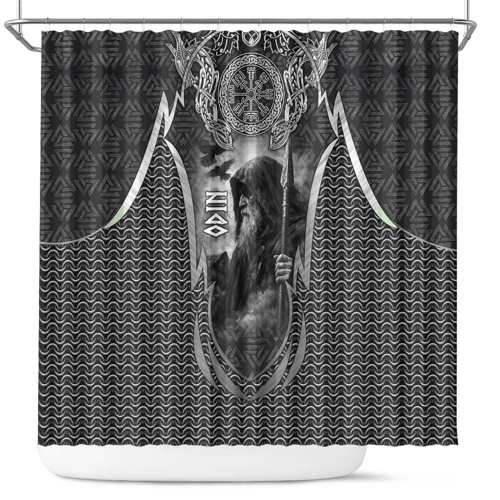 Odin and Viking Warrior Norse Mythology Shower Curtain Realistic Black and Grey Tattoo Style