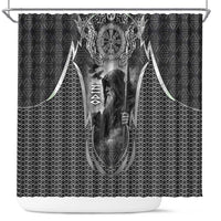 Odin and Viking Warrior Norse Mythology Shower Curtain Realistic Black and Grey Tattoo Style