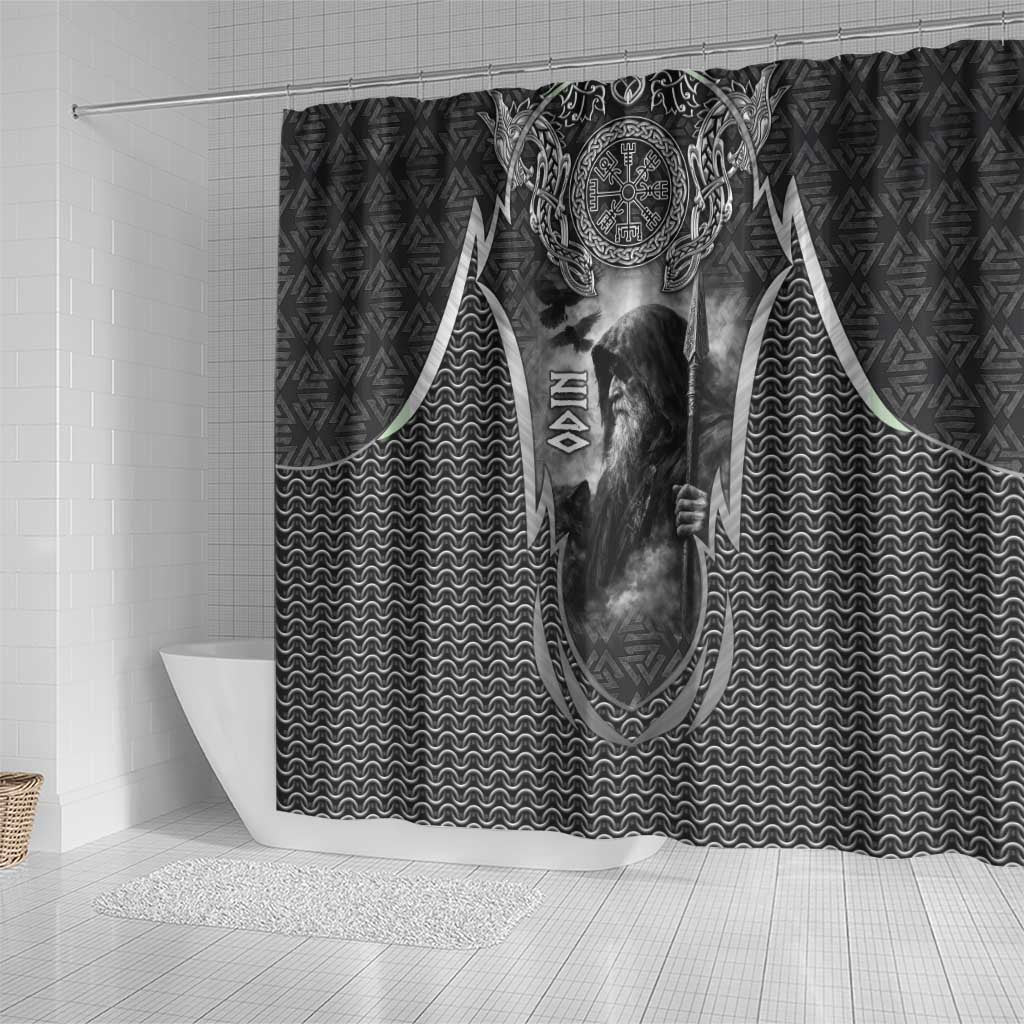 Odin and Viking Warrior Norse Mythology Shower Curtain Realistic Black and Grey Tattoo Style