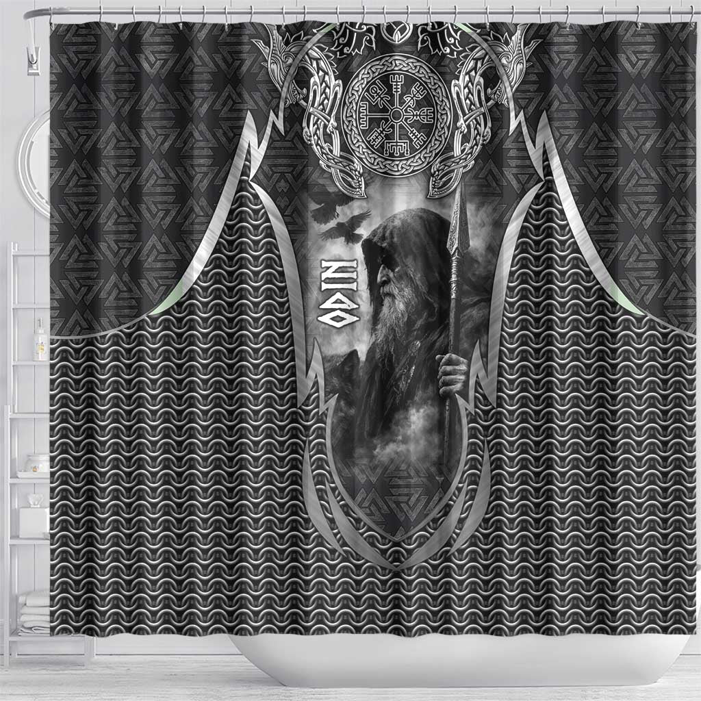 Odin and Viking Warrior Norse Mythology Shower Curtain Realistic Black and Grey Tattoo Style