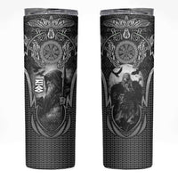 Odin and Viking Warrior Norse Mythology Skinny Tumbler Realistic Black and Grey Tattoo Style