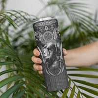 Odin and Viking Warrior Norse Mythology Skinny Tumbler Realistic Black and Grey Tattoo Style