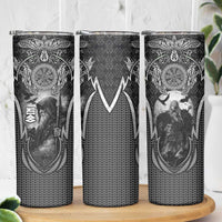 Odin and Viking Warrior Norse Mythology Skinny Tumbler Realistic Black and Grey Tattoo Style