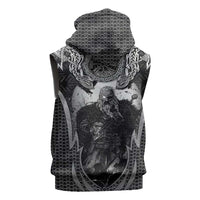 Odin and Viking Warrior Norse Mythology Sleeveless Hoodie Realistic Black and Grey Tattoo Style