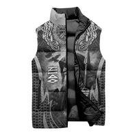 Odin and Viking Warrior Norse Mythology Sleeveless Puffer Jacket Realistic Black and Grey Tattoo Style