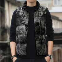 Odin and Viking Warrior Norse Mythology Sleeveless Puffer Jacket Realistic Black and Grey Tattoo Style