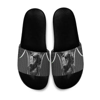 Odin and Viking Warrior Norse Mythology Slide Sandals Realistic Black and Grey Tattoo Style