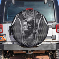 Odin and Viking Warrior Norse Mythology Spare Tire Cover Realistic Black and Grey Tattoo Style