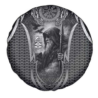 Odin and Viking Warrior Norse Mythology Spare Tire Cover Realistic Black and Grey Tattoo Style