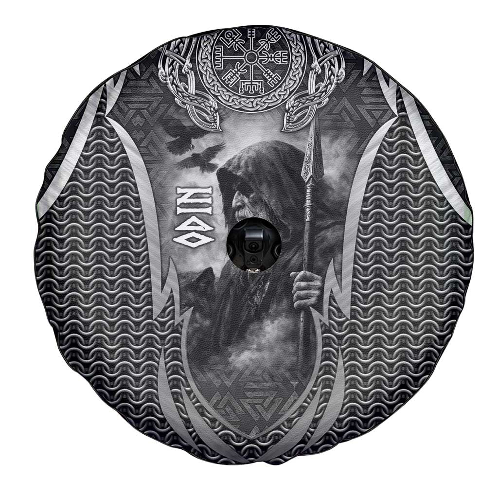 Odin and Viking Warrior Norse Mythology Spare Tire Cover Realistic Black and Grey Tattoo Style