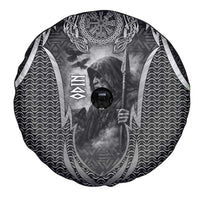 Odin and Viking Warrior Norse Mythology Spare Tire Cover Realistic Black and Grey Tattoo Style