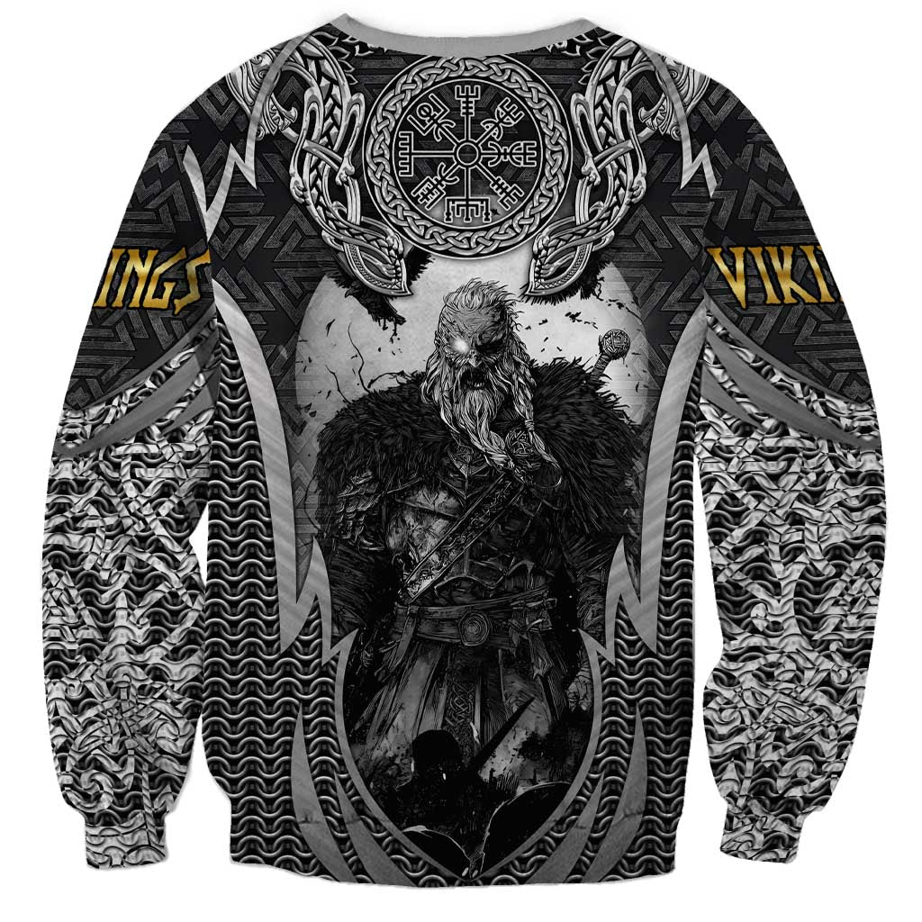 Odin and Viking Warrior Norse Mythology Sweatshirt Realistic Black and Grey Tattoo Style