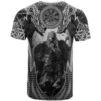 Odin and Viking Warrior Norse Mythology T Shirt Realistic Black and Grey Tattoo Style