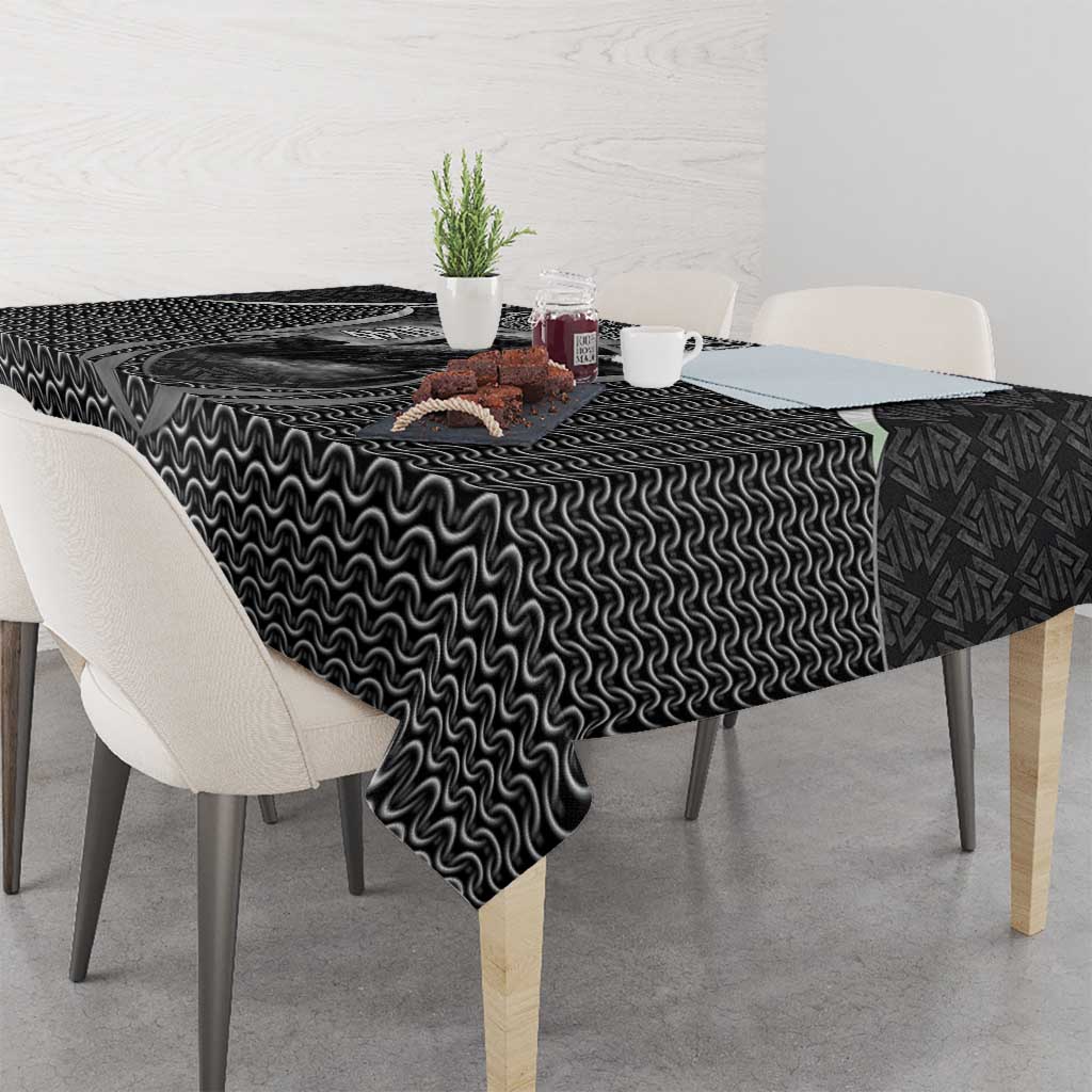 Odin and Viking Warrior Norse Mythology Tablecloth Realistic Black and Grey Tattoo Style