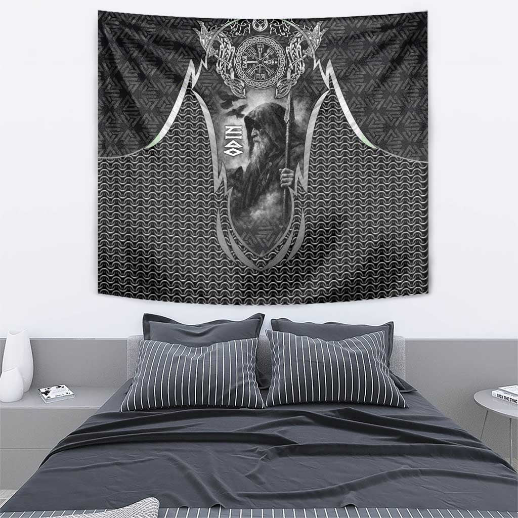 Odin and Viking Warrior Norse Mythology Tapestry Realistic Black and Grey Tattoo Style