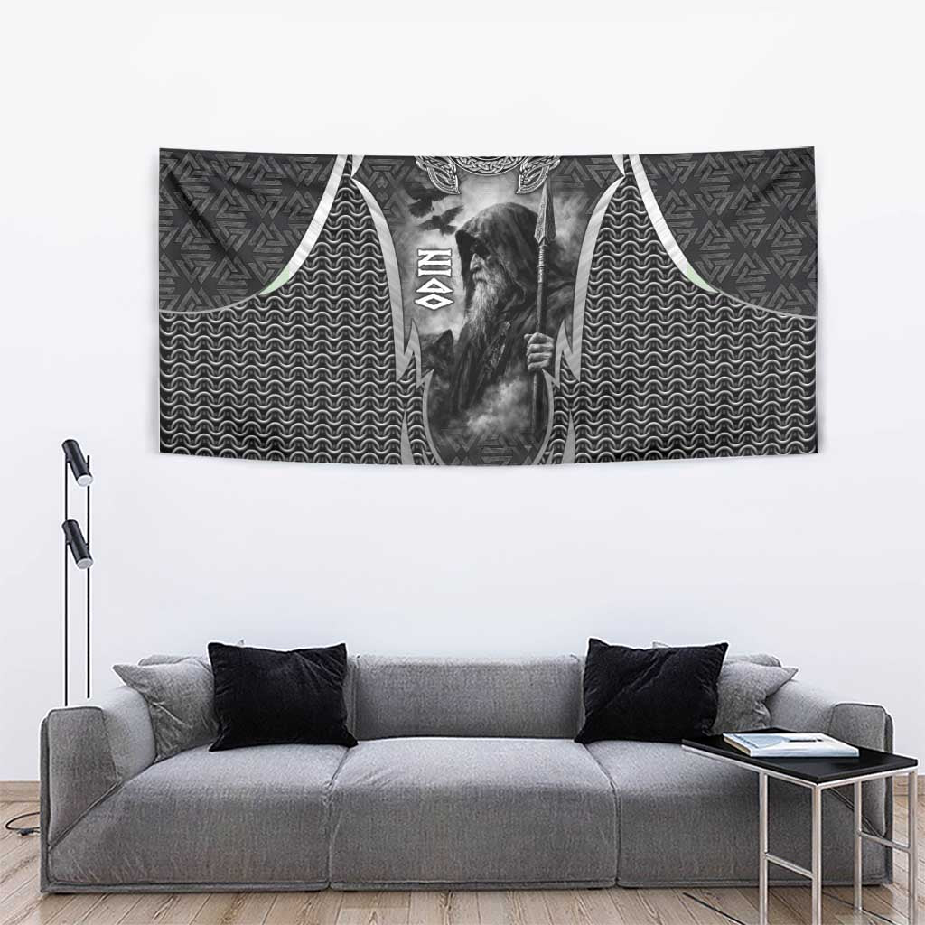 Odin and Viking Warrior Norse Mythology Tapestry Realistic Black and Grey Tattoo Style