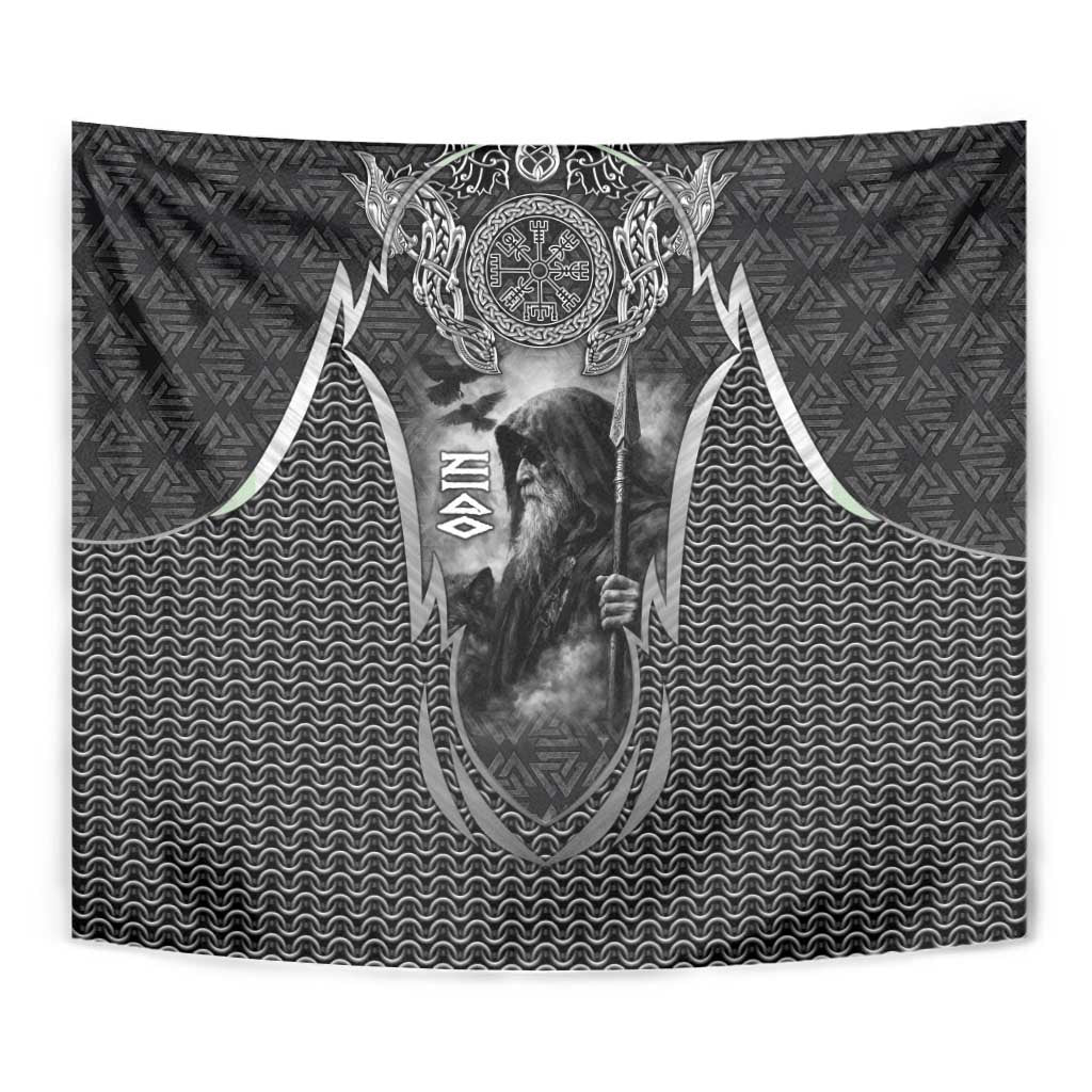 Odin and Viking Warrior Norse Mythology Tapestry Realistic Black and Grey Tattoo Style