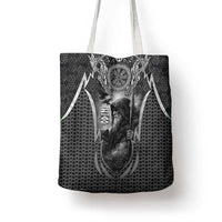 Odin and Viking Warrior Norse Mythology Tote Bag Realistic Black and Grey Tattoo Style
