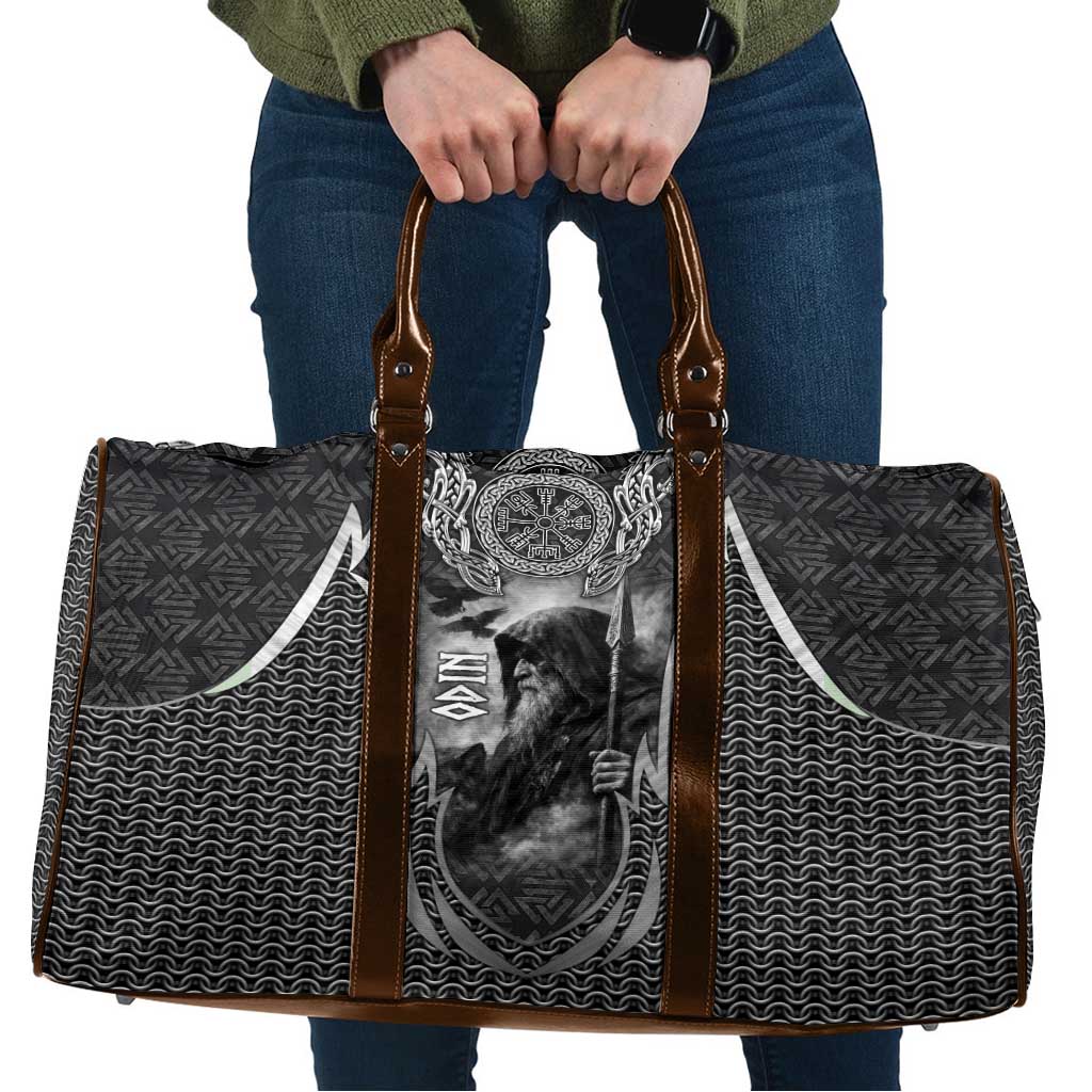 Odin and Viking Warrior Norse Mythology Travel Bag Realistic Black and Grey Tattoo Style