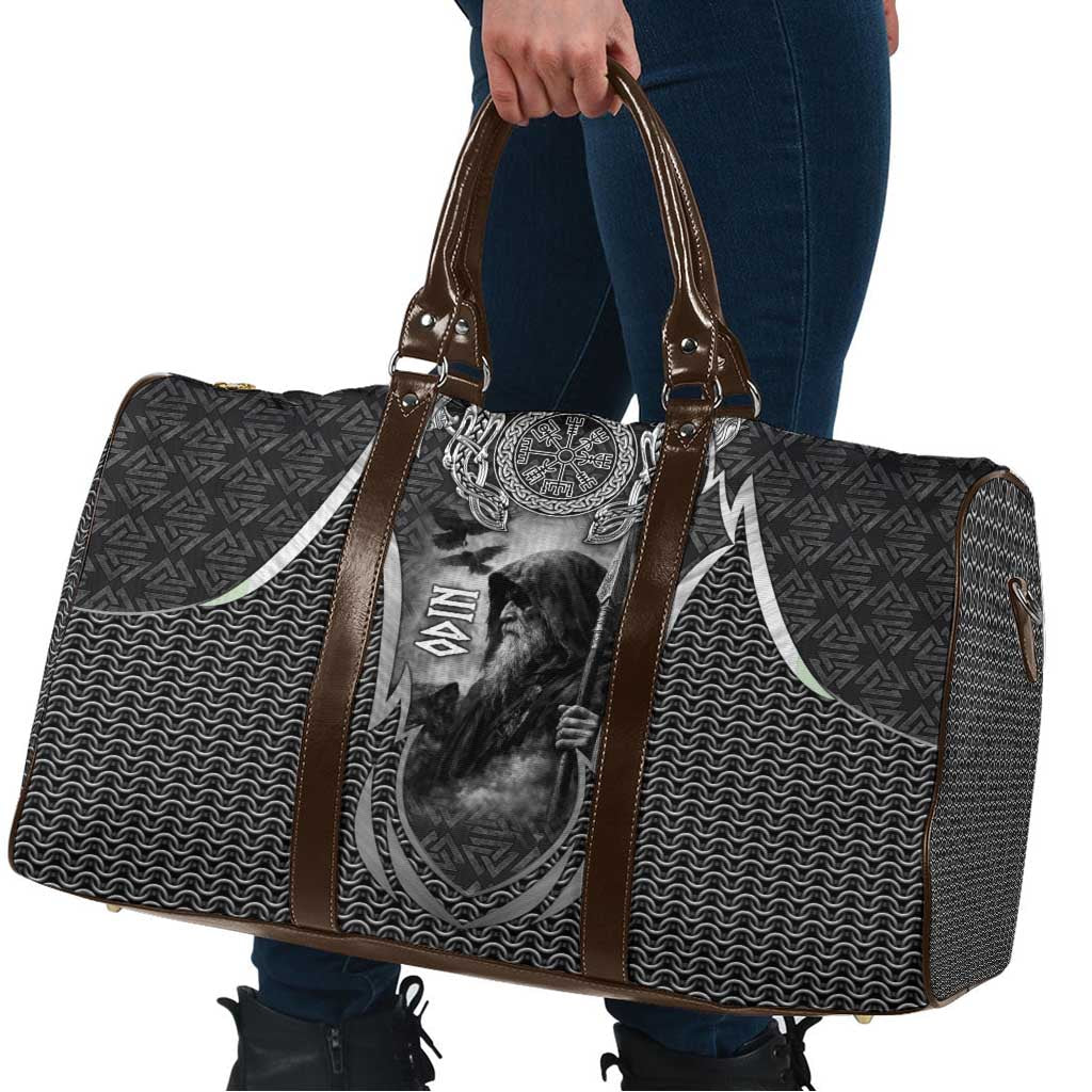 Odin and Viking Warrior Norse Mythology Travel Bag Realistic Black and Grey Tattoo Style