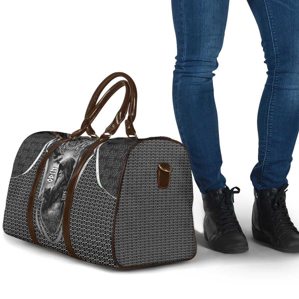 Odin and Viking Warrior Norse Mythology Travel Bag Realistic Black and Grey Tattoo Style