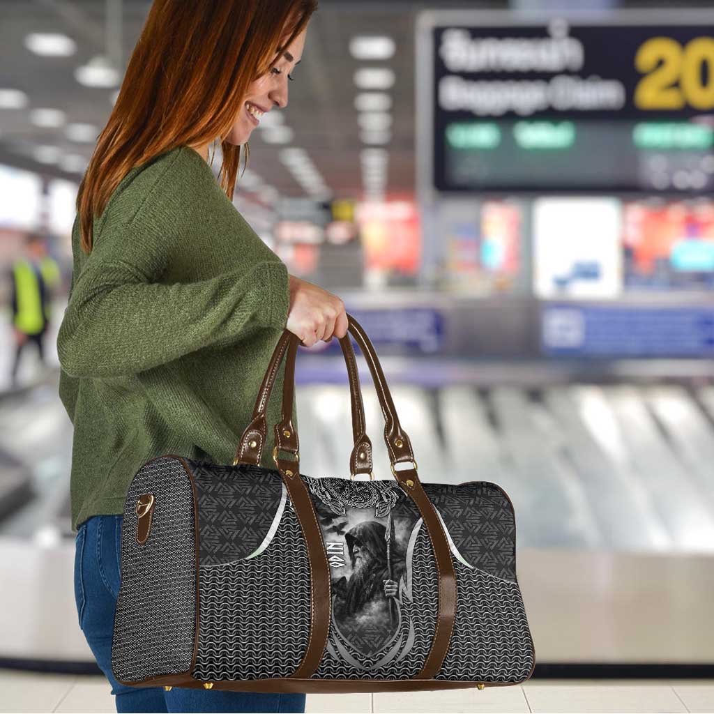 Odin and Viking Warrior Norse Mythology Travel Bag Realistic Black and Grey Tattoo Style