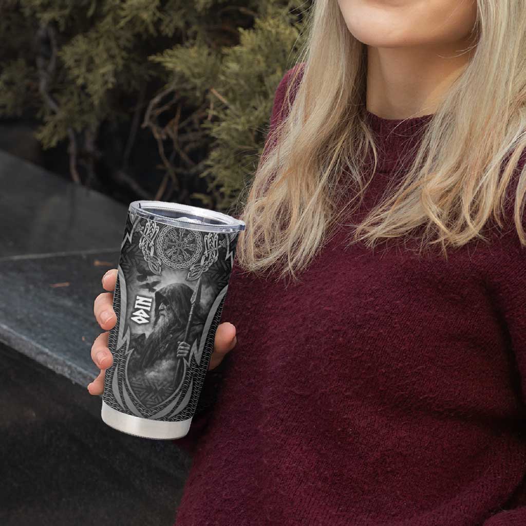 Odin and Viking Warrior Norse Mythology Tumbler Cup Realistic Black and Grey Tattoo Style