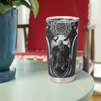 Odin and Viking Warrior Norse Mythology Tumbler Cup Realistic Black and Grey Tattoo Style